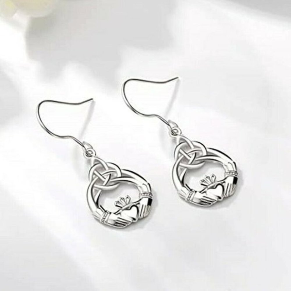 New 925 Silver Filled Small Claddagh Drop Earrings - Picture 3 of 4